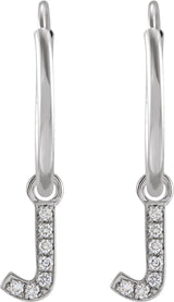 14K Gold Round Natural Diamond Initial Hoop Earrings - White Gold - view 2