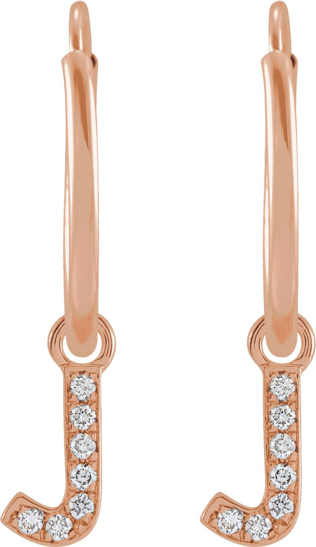 14K Gold Round Natural Diamond Initial Hoop Earrings - Rose Gold - view 2