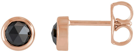 14K Gold Natural Black Diamond Round Bezel-Set Rose-Cut Stud Earrings - Rose Gold