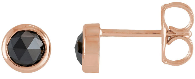 14K Gold Natural Black Diamond Round Bezel-Set Rose-Cut Stud Earrings - Rose Gold