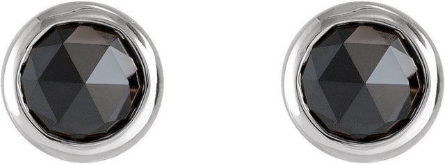 14K Gold Natural Black Diamond Round Bezel-Set Rose-Cut Stud Earrings - White Gold - view 2