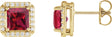 14K Gold Lab-Grown Ruby Natural Diamond Square 4-Prong Halo-Style Earring - Yellow Gold