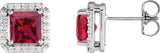 Platinum Lab-Grown Ruby Natural Diamond Square 4-Prong Halo-Style Earring