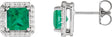 Platinum Lab-Grown Emerald Square 4-Prong Halo-Style Earring