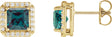 14K Gold Lab-Grown Alexandrite Natural Diamond Square 4-Prong Halo-Style Earring - Yellow Gold