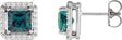 Platinum Lab-Grown Alexandrite Square 4-Prong Halo-Style Earring