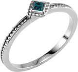 14K Gold Square Lab-Grown Emerald Family Stackable Ring – 2.5x2.5mm - White Gold