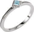 14K Gold Square Natural Aquamarine Family Stackable Ring – 2.5x2.5mm - White Gold