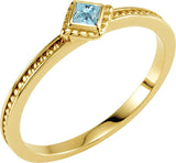 14K Gold Square Natural Aquamarine Family Stackable Ring – 2.5x2.5mm - Yellow Gold