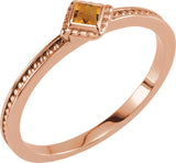 14K Gold Square Natural Citrine Family Stackable Ring – 2.5x2.5mm - Rose Gold