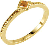 14K Gold Square Natural Citrine Family Stackable Ring – 2.5x2.5mm - Yellow Gold
