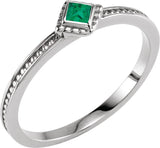 14K Gold Square Natural Emerald Family Stackable Ring – 2.5x2.5mm - White Gold