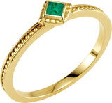14K Gold Square Natural Emerald Family Stackable Ring – 2.5x2.5mm - Yellow Gold