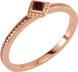14K Gold Square Natural Mozambique Garnet Family Stackable Ring – 2.5x2.5mm - Rose Gold