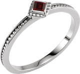 14K Gold Square Natural Mozambique Garnet Family Stackable Ring – 2.5x2.5mm - White Gold