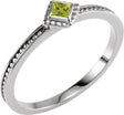 14K Gold Square Natural Peridot Family Stackable Ring – 2.5x2.5mm - White Gold