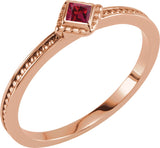 14K Gold Square Natural Ruby Family Stackable Ring – 2.5x2.5mm - Rose Gold