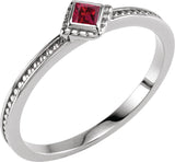 14K Gold Square Natural Ruby Family Stackable Ring – 2.5x2.5mm - White Gold
