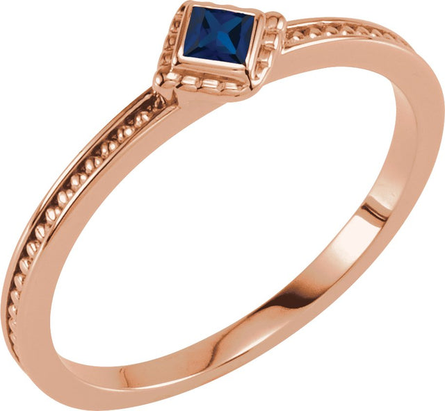 14K Gold Square Natural Blue Sapphire Family Stackable Ring – 2.5x2.5mm - Rose Gold