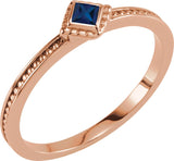 14K Gold Square Lab-Grown Blue Sapphire Family Stackable Ring – 2.5x2.5mm - Rose Gold