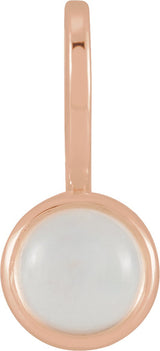 14K Gold Round Natural Rainbow Moonstone Cabochon Pendant - Rose Gold