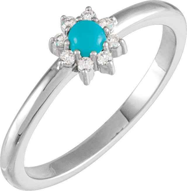 Platinum Round Natural Turquoise Halo-Style Ring