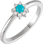 Platinum Round Natural Turquoise Halo-Style Ring