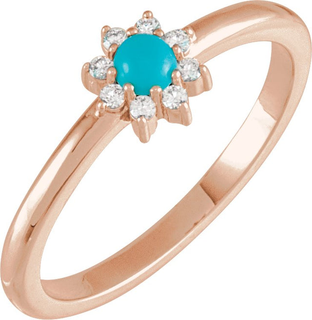 14K Gold Round Natural Turquoise Halo-Style Ring - Rose Gold