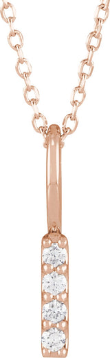 14K Gold Round Natural Diamond Vertical Bar Necklace or Pendant - Rose Gold