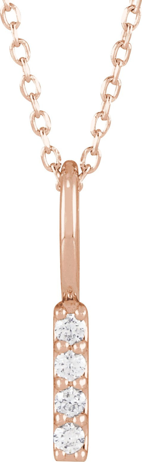 14K Gold Round Natural Diamond Vertical Bar Necklace or Pendant - Rose Gold