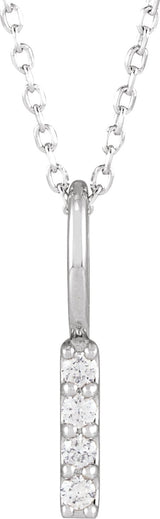 Platinum Round Natural Diamond Vertical Bar Necklace or Pendant
