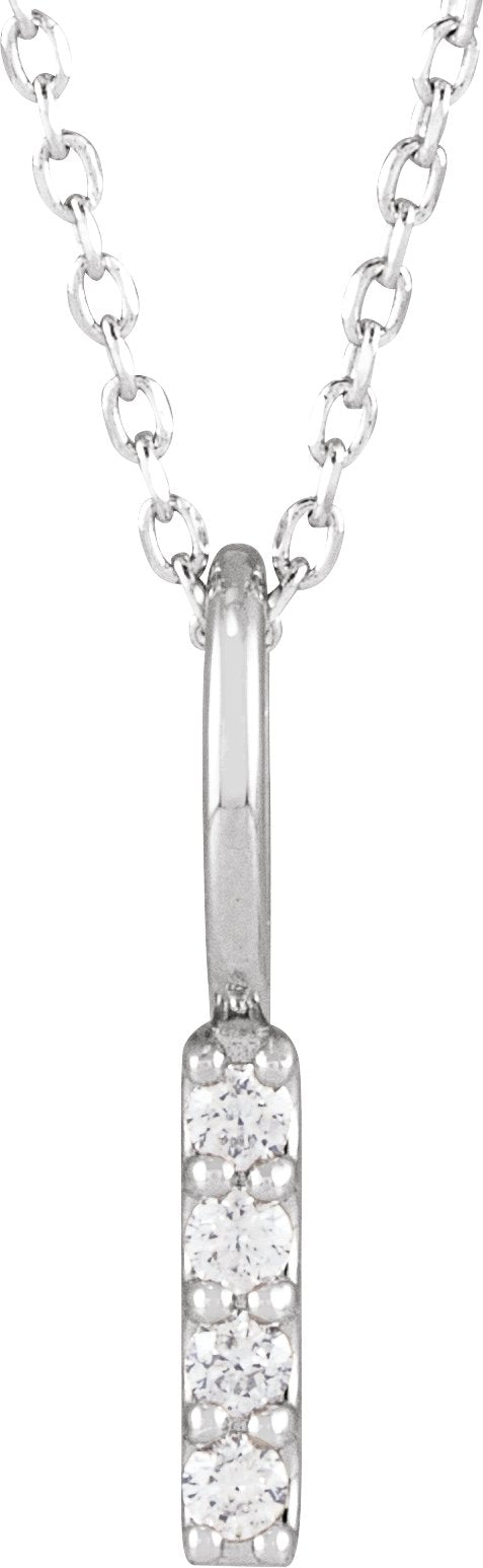 Platinum Round Natural Diamond Vertical Bar Necklace or Pendant