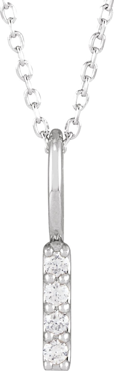 14K Gold Round Natural Diamond Vertical Bar Necklace or Pendant - White Gold