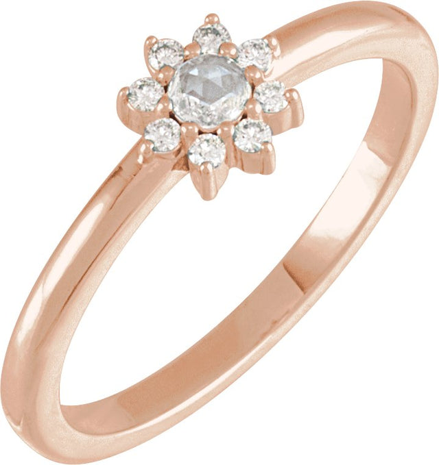 14K Gold Round Natural Diamond Halo-Style Ring – 3mm Stones - Rose Gold