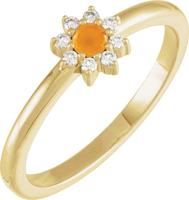 14K Gold Round Natural Citrine Halo-Style Ring – 3mm Stones - Yellow Gold