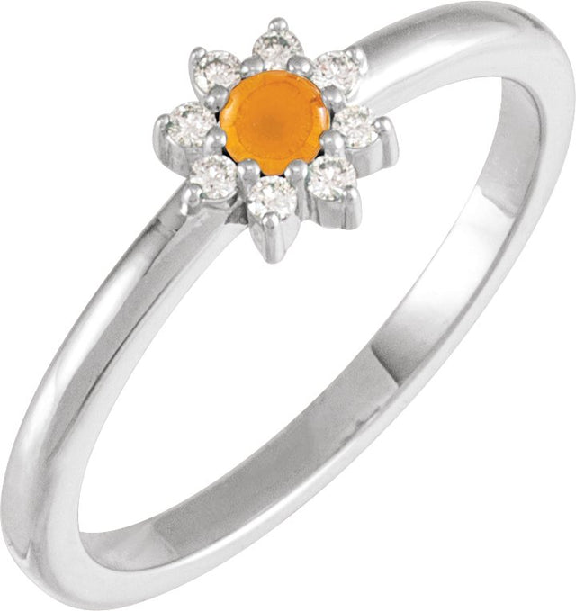 14K Gold Round Natural Citrine Halo-Style Ring – 3mm Stones - White Gold