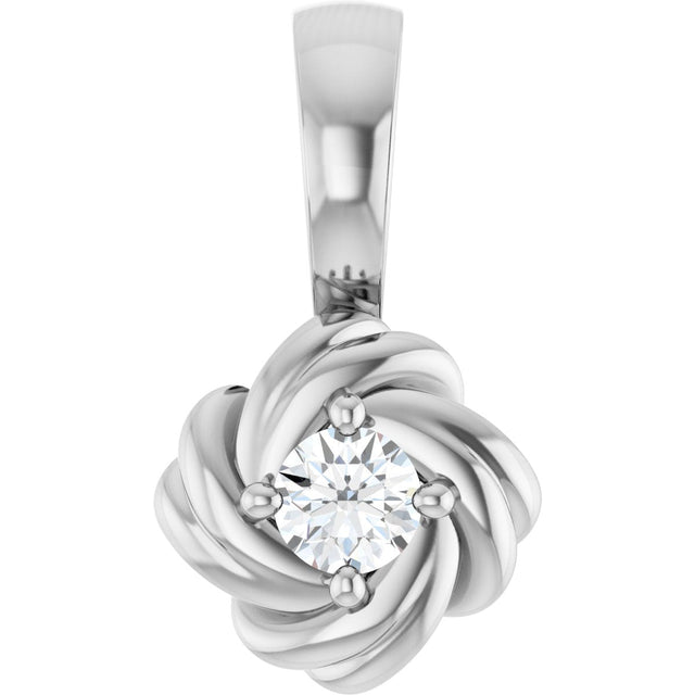 14K Gold Round Natural Diamond Knot Necklace or Pendant - White Gold