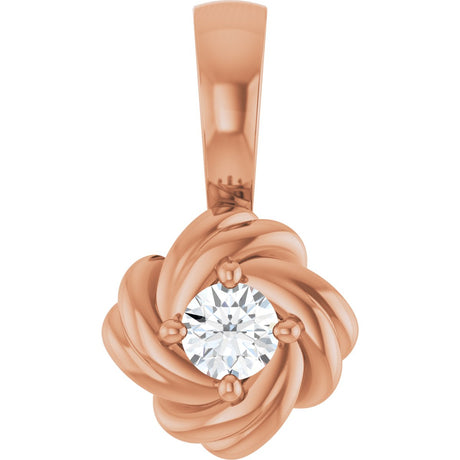 14K Gold Round Natural Diamond Knot Necklace or Pendant - Rose Gold
