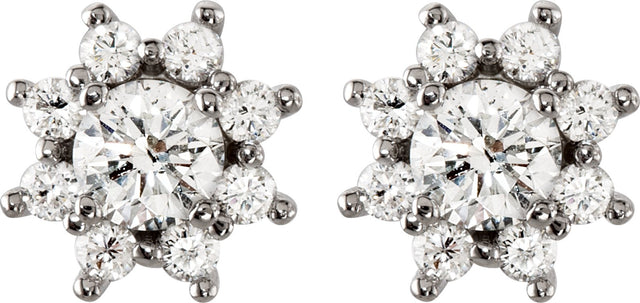14K Gold Round Natural Diamond Cluster Earrings – 5mm Stones - White Gold - view 2