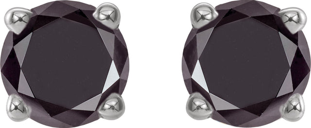 14K Gold Natural Black Diamond Round 4-Prong Lightweight Stud Earrings - White Gold - view 4