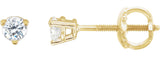 14K Gold Natural Diamond Round 3-Prong Stud Earrings – 1/5 CTW - Yellow Gold