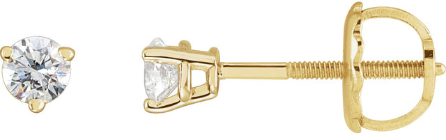 14K Gold Natural Diamond Round 3-Prong Stud Earrings - Yellow Gold