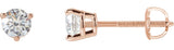 14K Gold Natural Diamond Round 3-Prong Stud Earrings - Rose Gold