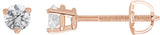 14K Gold Natural Diamond Round 3-Prong Stud Earrings - Rose Gold