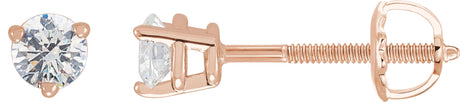 14K Gold Natural Diamond Round 3-Prong Stud Earrings - Rose Gold