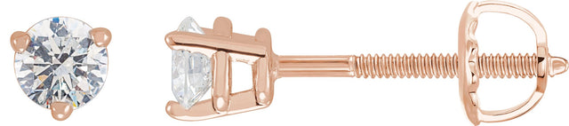 14K Gold Natural Diamond Round 3-Prong Stud Earrings - Rose Gold