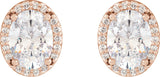 14K Gold Natural Diamond Oval 4-Prong Halo-Style Low Stud Earring - Rose Gold - view 2