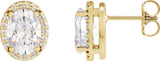 14K Gold Natural Diamond Oval 4-Prong Halo-Style Low Stud Earring - Yellow Gold
