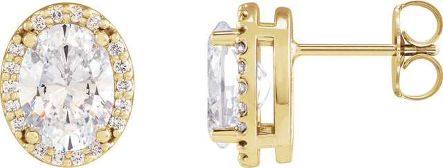 14K Gold Natural Diamond Oval 4-Prong Halo-Style Low Stud Earring - Yellow Gold