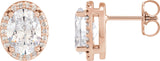 14K Gold Natural Diamond Oval 4-Prong Halo-Style Low Stud Earring - Rose Gold
